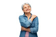 © Syda Productions - self-care, retirement and old people concept - portrait of smiling senior woman in denim shirt over white background