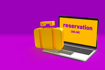 Wall Mural - gold suitcase icon and luggage on computer background. yellow symbol as a banner