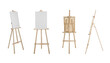 Set with wooden easels on white background. Banner design