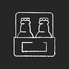 Sticker - Beer-to-go chalk white icon on black background. Carbonated drink for takeaway. Consuming alcoholic drink. Brewing and fermentation from cereals. Brewery. Isolated vector chalkboard illustration