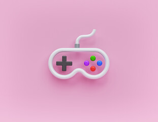 Aufkleber - minimal Gamepad or Game controller Icon isolated on pastel pink background. 3d rendering