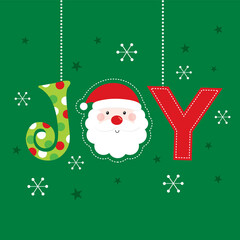 Wall Mural - joy christmas greeting card on green color background