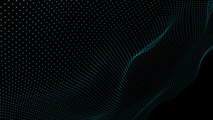 Poster - Abstract digital background. Futuristic wave of dots and weave lines. Digital technology. 3d rendering.