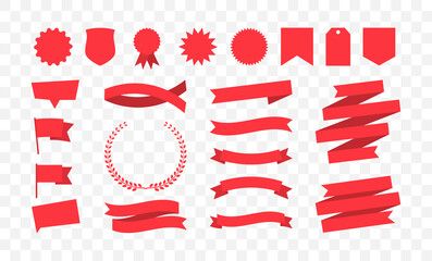 Poster - Set of red banners. Collection of different shapes, tags, ribbons, and symbols. Vector illustration