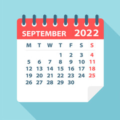 Wall Mural - September 2022 Calendar Leaf - Vector Illustration