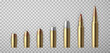 Collection of realistic bullet vector illustration. Set of weapon ammo various types and size