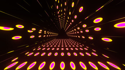 Wall Mural - 3d illustration graphics seamless loop of yellow and pink color neon circular abstract blinking effe