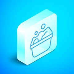 Wall Mural - Isometric line Pets bath icon isolated on blue background. Silver square button. Vector