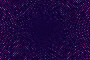 Wall Mural - Glowing lights on dark blue background. Blue, pink, purple glowing halftone glittering effect with dot radial pattern. Modern futuristic technology concept. Abstract banner design. Vector illustration