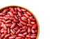 © Sai - Top view of Kidney beans in wooden bowl on white background, copy space