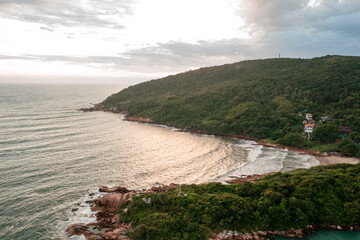 Wall Mural - aerial image with drone from the beach Barra da Lagoa on the island of Florianópolis Santa Catarina Brazil at dawn