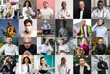 © kalinichenkod - Multi ethnic people of different age collage mosaic horizontal banner. Many lot of multiracial business people group smiling faces headshot portraits. Panoramic header design.