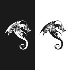 Wall Mural - Vector image of a black winged dragon. Medieval winged monster. Knights hunter. Symbol of wisdom and force. Spirit of Celts. Black tribal tattoo. Vector illustration.