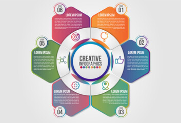 Wall Mural - infographics chart 6 steps options business concept horizontal timeline process template. vector mod