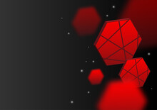 Red Hexagon With Little Stars On The Black Background, Modern Design, Geometric Shape, Business And Technology, Polygon