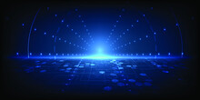 Digital Cyber Horizontal Wide Space Abstract Blue Hi Tech Digital Futuristic Concept.