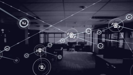 Poster - Digital composite video of network of connections against empty office in background