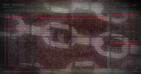 Poster - Security chain and network of connections over screen with data processing against human eye