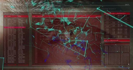 Poster - Network of connections over screen with data processing against close up of human eye