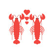A pair of lobsters. A pair of lovers. Design elements, for stickers, icons, for gliders, for printing. Vector flat illustration. Isolated.