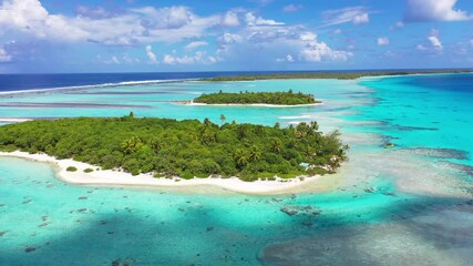 Wall Mural - Rising sea levels and climate change concept video French Polynesia. Global warming and rising sea levels are a threat to Fakarava, Rangiroa and its unique ecosystem. Tahiti drone travel footage