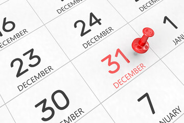 Fototapete - 3d rendering of important days concept. December 31st. Day 31 of month. Red date written and pinned on a calendar. Winter month, day of the year. Remind you an important event or possibility.