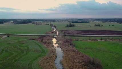 Sticker - Bridge over Belczac river, branch of the Liwiec river near Paplin village in Masovian Voivodeship of Poland, 4k video