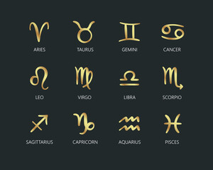 hand drawn golden astrological signs set. zodiac signs. star signs for astrology horoscope. vector i