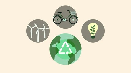 Sticker - ecology animation with earth planet and icons around