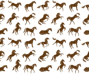 Poster - Vector seamless pattern of different hand drawn doodle sketch horse isolated on white background