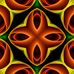 Wall Mural - Abstract kaleidoscopic pattern of rolled color paper sheets on black background