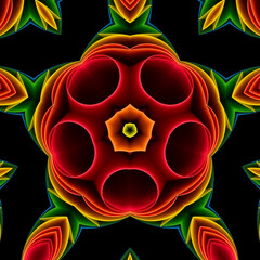 Wall Mural - Abstract kaleidoscopic pattern of rolled color paper sheets on black background
