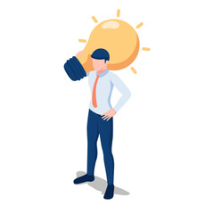 Poster - Isometric Businessman Carrying Light Bulb of Idea on his Shoulder