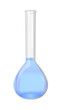 Vector illustration of chemical or medical transparent glass laboratory volumetric flask filled with blue liquid, measuring flask, graduated flask icon isolated on white. Laboratory glassware.