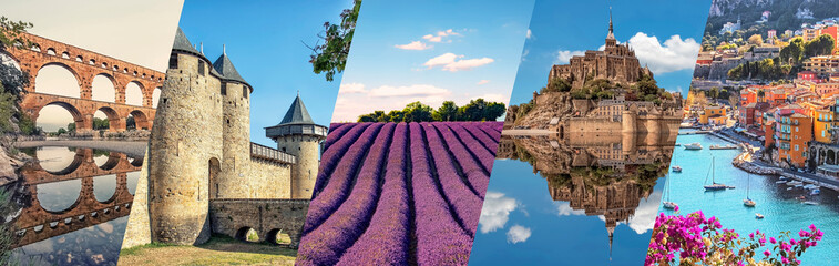 Fototapete - France famous landmarks collage