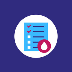 Sticker - blood test results, medical diagnostics, vector flat icon