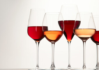 Wall Mural - Red, rose and white wine in glasses