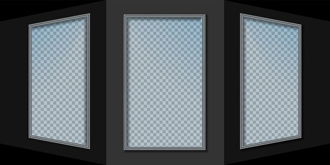 Poster - frames on a black wall. window. realistic perspective