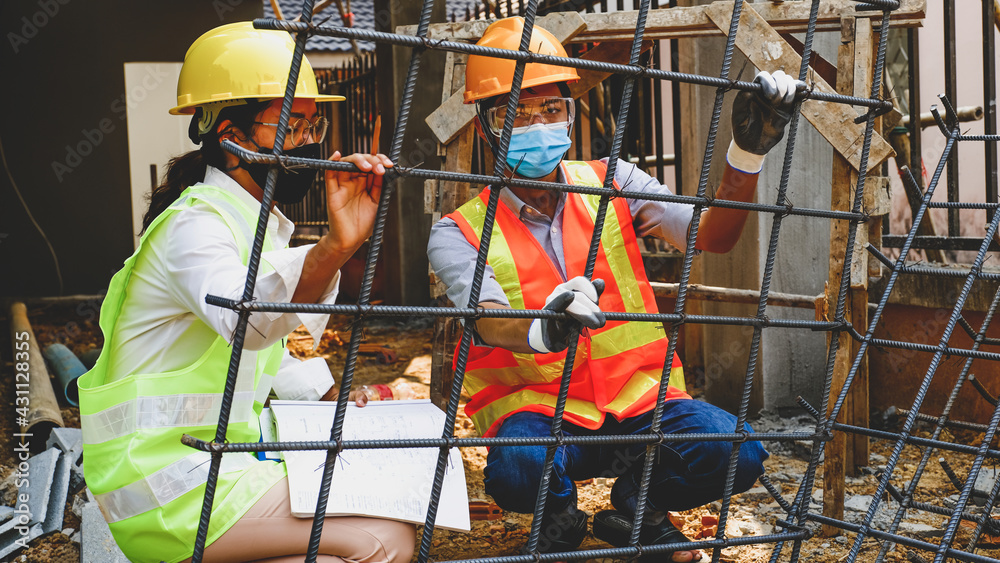 Engineer contractor team meeting work safety industry project, check ...