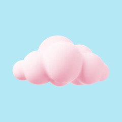 Wall Mural - Pink 3d cloud isolated on a blue background. Render magic sunset cloud icon in the blue sky. 3d geometric shape vector illustration