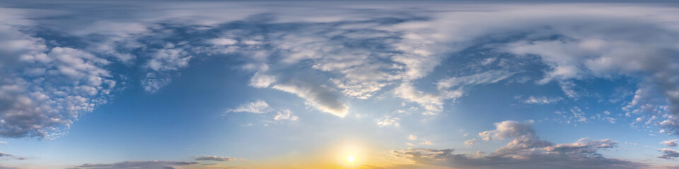 Wall Mural - seamless blue sky before sunset hdri panorama 360 degrees angle view with beautiful clouds for use i