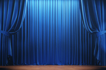 Wall Mural - theater stage with blue curtains. 3d illustration