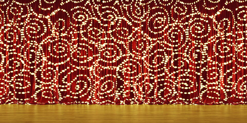 Wall Mural - empty theater stage with red velvet curtains and decorative lights. 3d illustration
