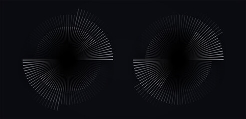 Circular spiral sound wave rhythm from lines white color on dark background.