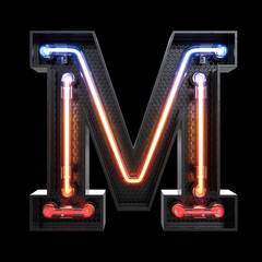 Neon Light Alphabet M with clipping path.