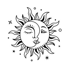 Wall Mural - boho sun amd moon. celestial mystical silhouette design. symbols of magic, esoteric and alchemy. sun