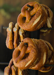 dough pretzel hanging at food fair