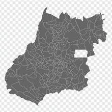 Blank Map Goias Of Brazil. High Quality Map Goias With Municipalities On Transparent Background For Your Web Site Design, Logo, App, UI.  Brazil.  EPS10.