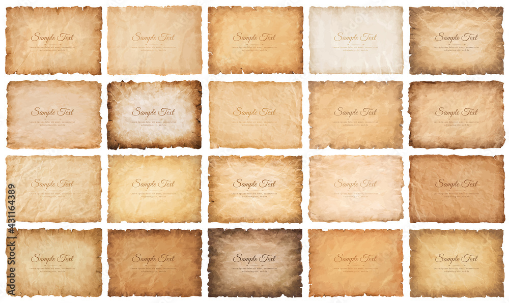 collection set old parchment paper sheet vintage aged or texture isolated on white background. - obrazy, fototapety, plakaty 