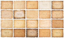 Collection Set Old Parchment Paper Sheet Vintage Aged Or Texture Isolated On White Background.
